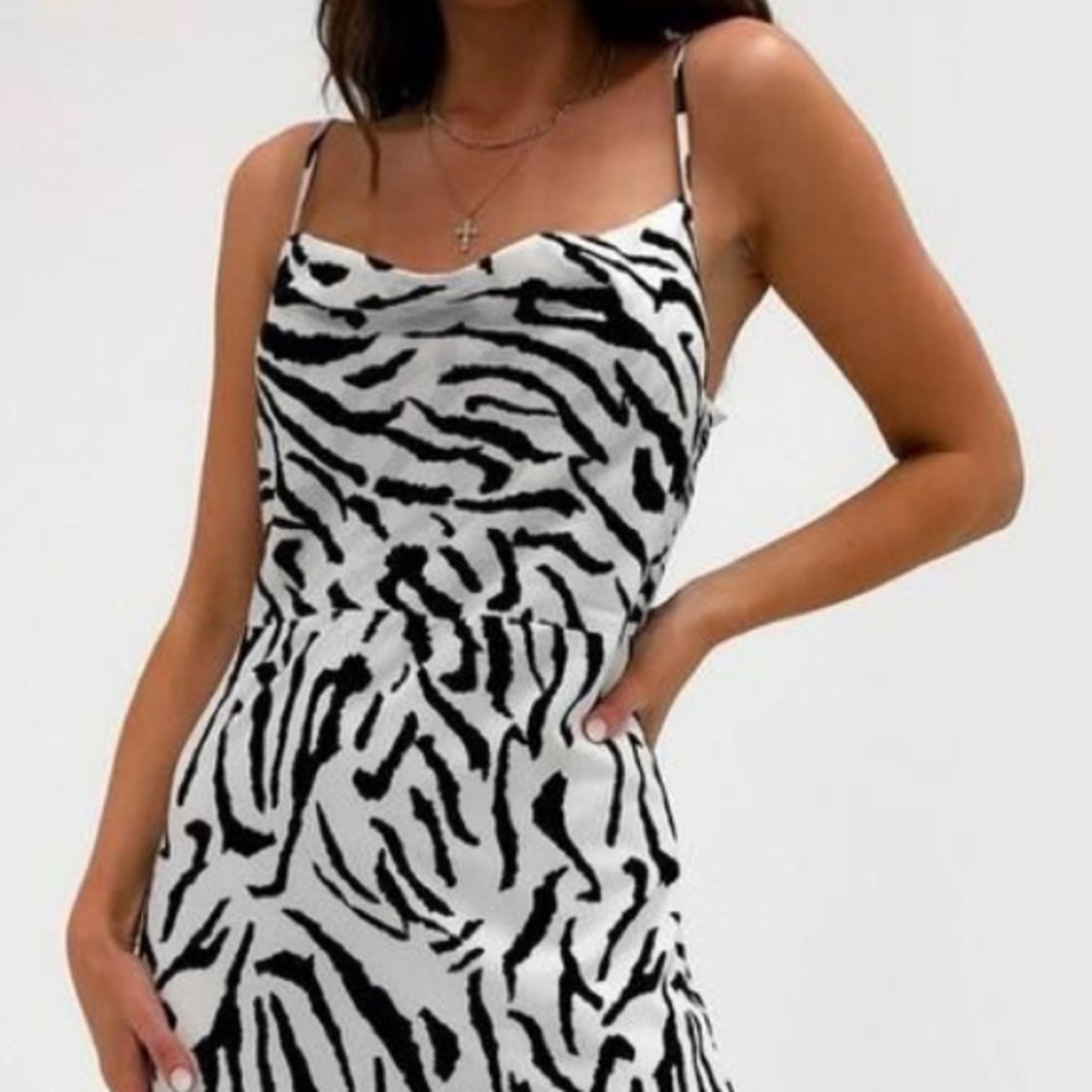 Missguided Zebra Print Cowl Neck Midi Dress